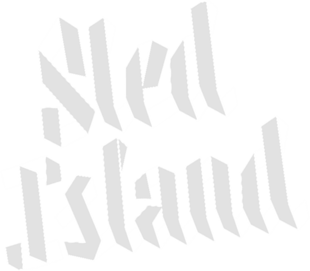 White Sled Island logo with a font that looks like folded origami displaying only the “Sled Island” text.